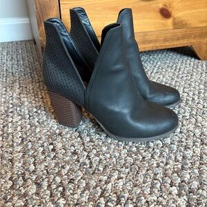 Call It Spring Black Cutout Perforated Block Heel Ankle Boots